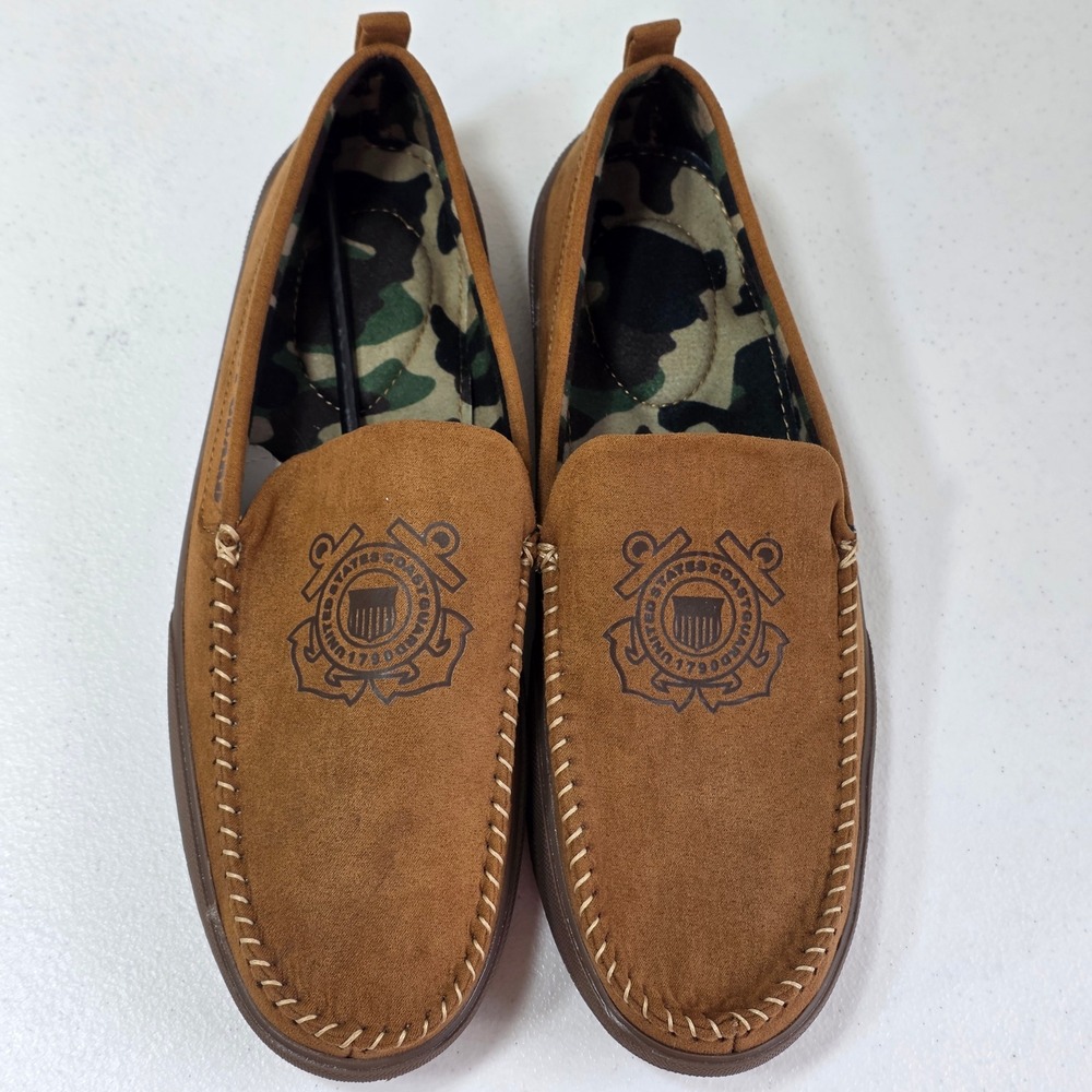 New Bradford Exchange US Coast Guard Moccasin Slippers Mens 10 Brown Licensed